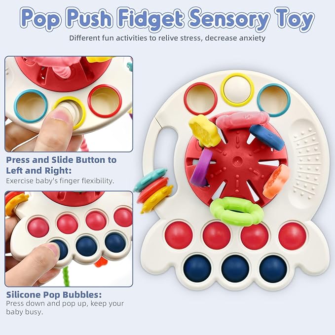 AiTuiTui Sensory Toddler Travel Toys for 1 2 Year Old Boy Girl Birthday Gift, Soft Silicone Baby Teething Fidget Educational Learning Toys for Infant 6 9 12 18 Months