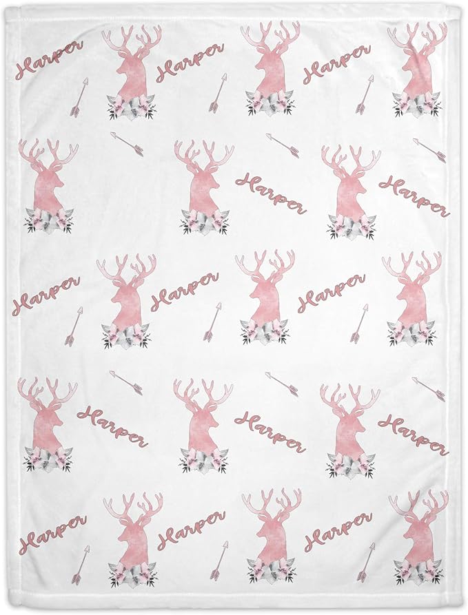 Girls Love A Monogram Personalized Baby Deer Blanket with Name-Custom Baby Hunting Blankets for Girls - Baby Blanket Personalized Baby Blankets for Girls