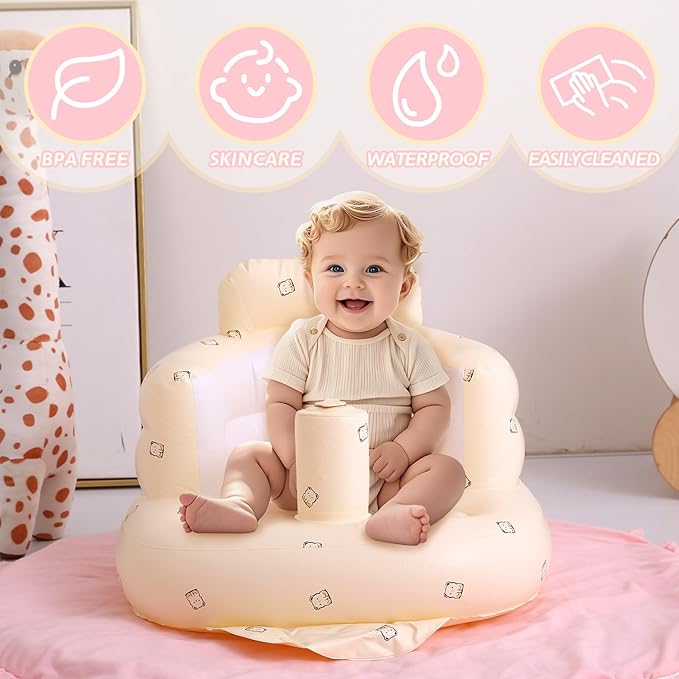 Coolcandy Inflatable Baby Seat for 3-36 Months, Toddler Baby Chair Built-in Air Pump, Supportive Sit-Up Chair, Portable & Load-Capable, Ideal for Learning sit, Feeding & Entertaining