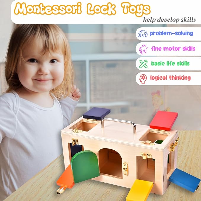 MICKYU Wooden Activity Cube for Toddlers Ages 2-4 | Montessori Locks Box | Educational Toys and Gifts for Boys and Girls