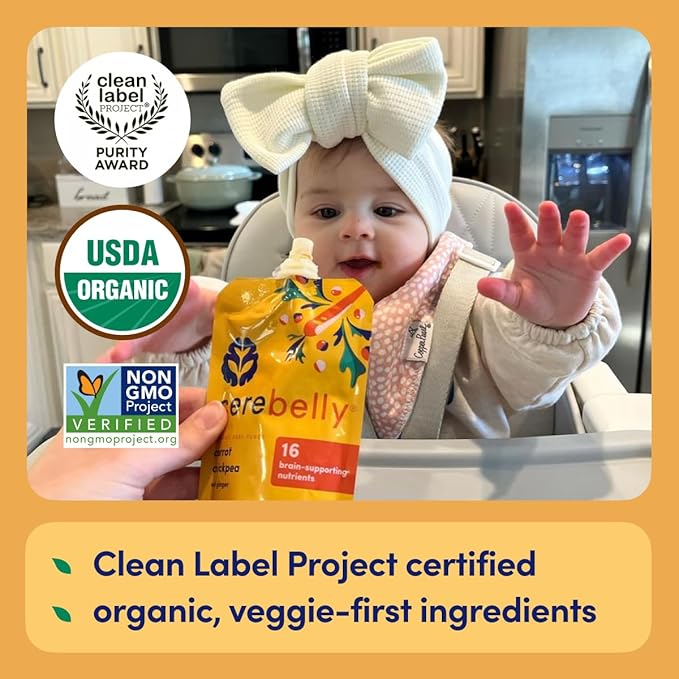 Cerebelly Baby Food Pouches – Organic Veggie Purees for Toddlers | No Added Sugar, Fiber, Non-GMO | Blended Toddler Pouches | 4 Ounce BPA-Free Pouch | Carrot Chickpea | 6 Count