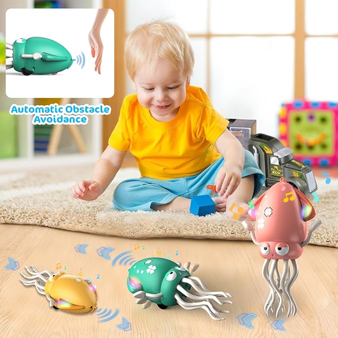 Magic Dancing Octopus Toy - Smart Obstacle-Dodging Robot with LED Light Show & Music, USB Rechargeable Tummy Time Squid Toy for Babies | Electric Crawling Octopus | Interactive Gift for Kids 3+