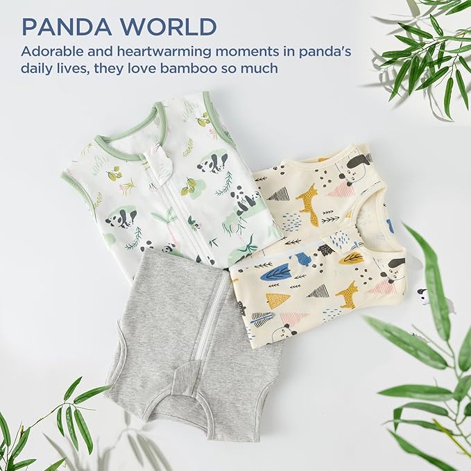 Duomiaomiao 3 Pack Baby Sleep Sack 100% Organic Cotton Lightweight Breathable Comfy Toddler Sleeping Sack (0.5tog Pandas, Small)