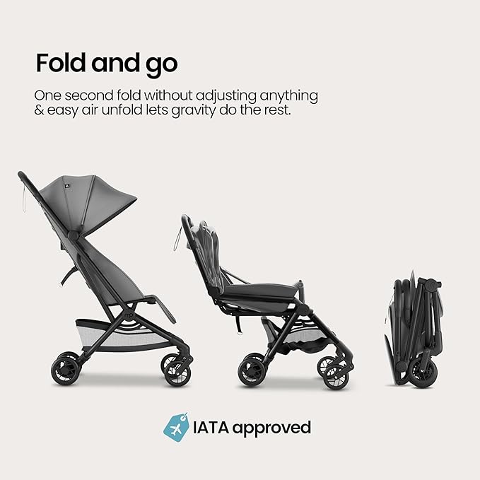 Mompush Velo Lightweight Travel Stroller, Compact & Airplane-Friendly for Baby and Toddler, Lie-Flat Seat, One-Hand Fold, with Leather Bumper Bar, Shoulder Strap, Raincover, Storage Bag & Cup Holder