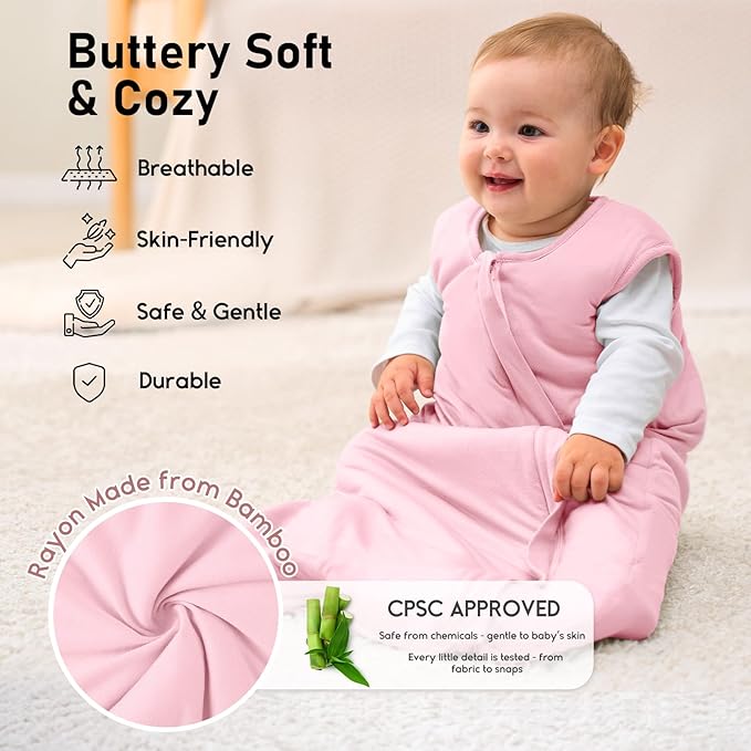 Yoofoss Rayon Made from Bamboo Baby Sleep Sack 12-18 Months 1.0 Tog Baby Wearable Blanket, Super Soft Infant Toddler Sleeping Sack 2-Way Zipper