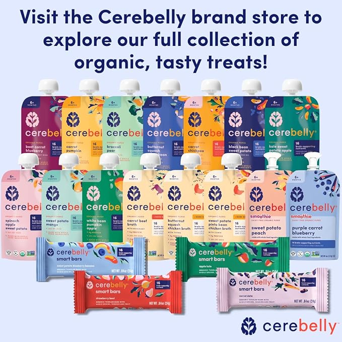 Cerebelly Organic Baby Food Pouches – Organic Veggie Purees for Toddlers | No Added Sugar, Fiber, Non-GMO | Blended Toddler Food | 4oz BPA-Free Baby Food | Beet Carrot Blueberry | 12 Count