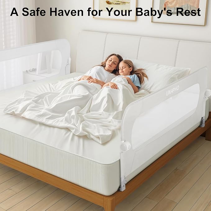 Bed Rail for Toddlers,Swing Down Kids Bed Rails Guard for Twin,Full,Queen,Bunk Size Bed,Extra Tall Child Bed Rail Guard with Reinforced Anchor Safety System(White,59 Inch,1 Side)