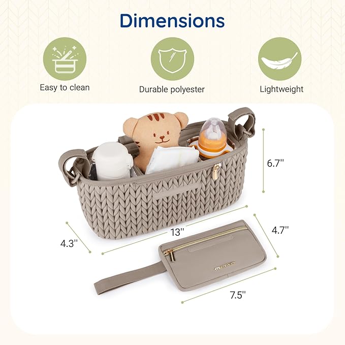 mommore Stroller Organizer with Insulated Cup Holders, Adjustable Stroller Caddy with Detachable Phone Bag, Stroller Accessories Fits for Uppababy, Doona, Jogger, Britax, Mompush, Bob