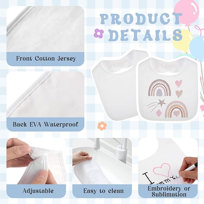 Toulite White Bibs for Baby Washable Reusable Waterproof Cotton Feeder Bibs with Double Sided Design(50 Pcs)