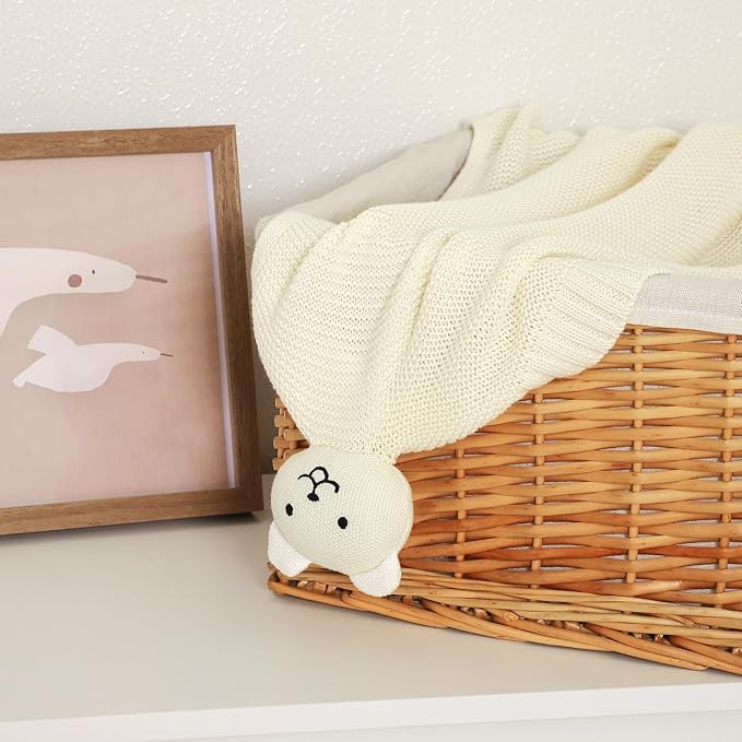 LAWKUL Baby Blanket Bear Lovey Soft Plush Security Blanket for Newborns Infants Boy Girl Knit Snuggle Comfort White 40x30in