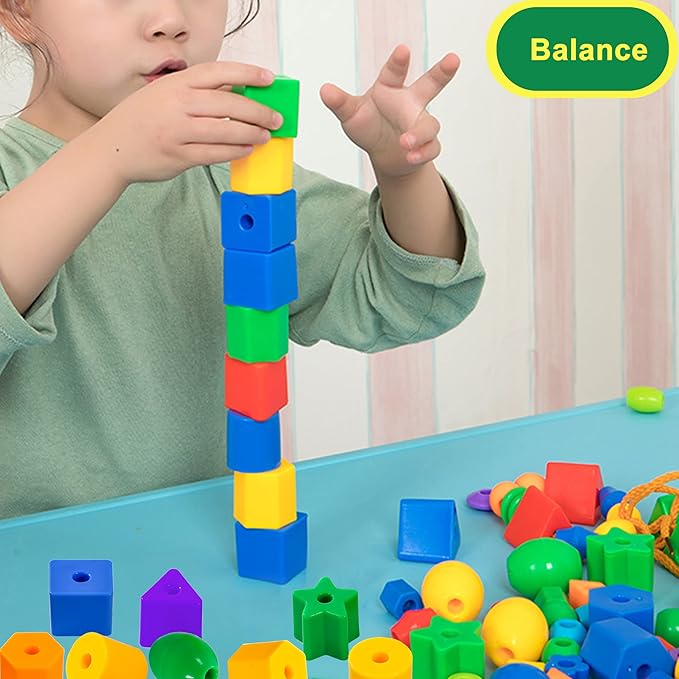 Toddler Toys - Big Lacing Beads Set for Fine Motor Skills & Hand-Eye Coordination - 36 Beads & 6 Strings - Color Sorting & Counting Educational Learning Toy Montessori Toys