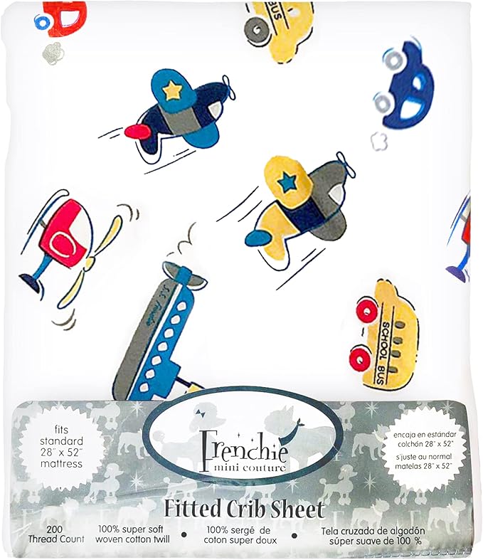 Cars, Boats, Planes Single Pack Fitted Crib Sheet – 100% Cotton, 28 x 52 x 8in