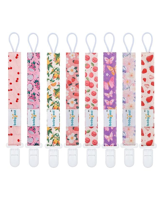 Babygoal Fruit Pacifier Clips, 8 Pack Binky Paci Holder Clips for Baby Boys and Girls Fits for Most Pacifier, Binkie Styles & Baby Teethers & Toys and Gift 8PS52-B
