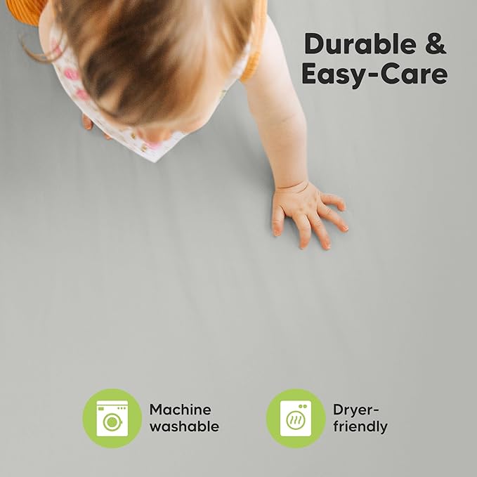 2-Pack Mini Crib Sheets Fitted - 38x26 Pack N Play Sheets for Pack and Play Mattress, Organic Cotton, Soft & Breathable Playard Bedding, Neutral Mini Toddler Bed Cover for Boys, Girls (Steel)