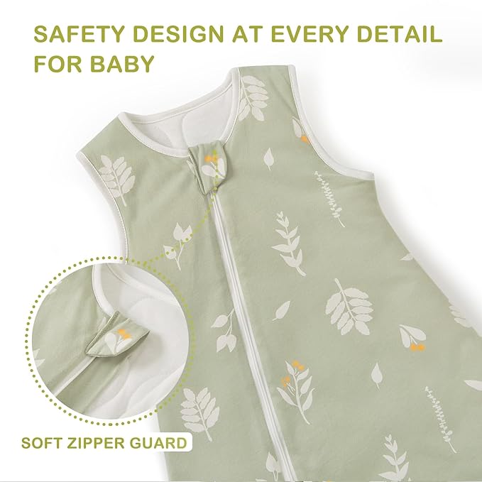 Super Soft Winter 2.5 TOG Sleep Sack with Feet, 100% Organic Cotton Warm Toddler Sleeping Sack with Legs, Foliage, Size L