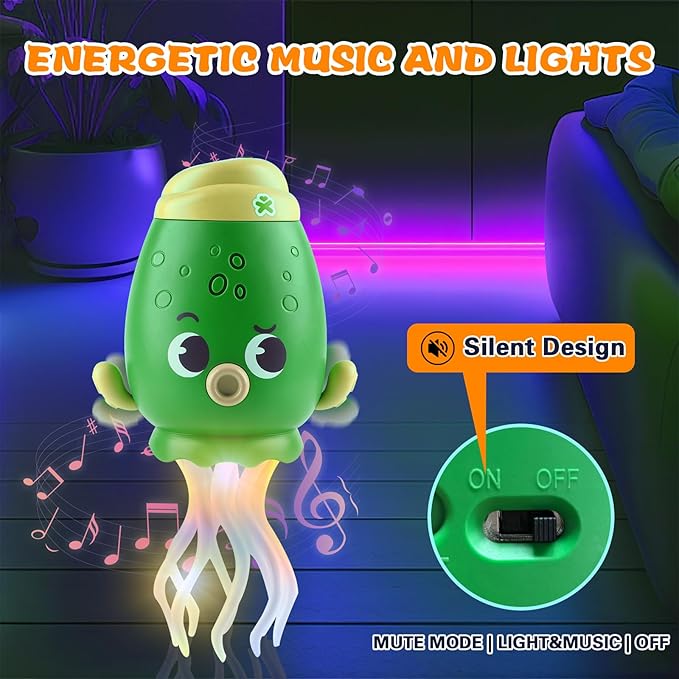 Dancing Octopus Baby Toy, Toddler Crawling Tummy Time Toys with Light and Music, Electric Magic Dancing Squid Toy for Kids 12-18+ Months, Funny 1st Boys Girls Birthday Gifts, Green