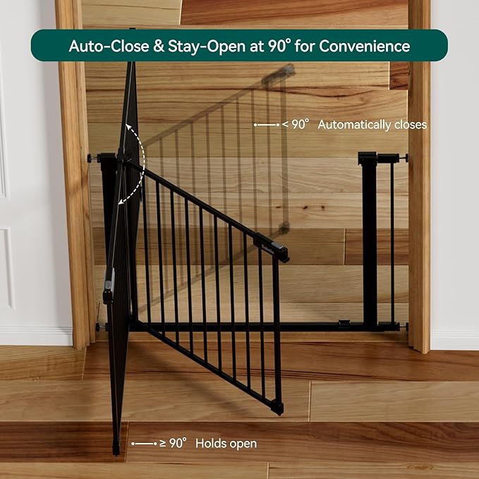 BABELIO Baby Gate for Doorways and Stairs, 31-36" Pet Gate with Wide Walk Thru Door and Lock Indicator, No Drill Pressure Mounted Safety Gate with Double Lock and Self-Closing, Black