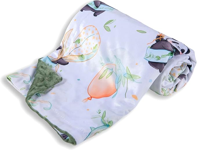Baby Blanket for Boys Girls Soft Minky with Double Layer Dotted Backing, Cartoon Printed 30 x 40 Inch Toddler Blanket (Panda)