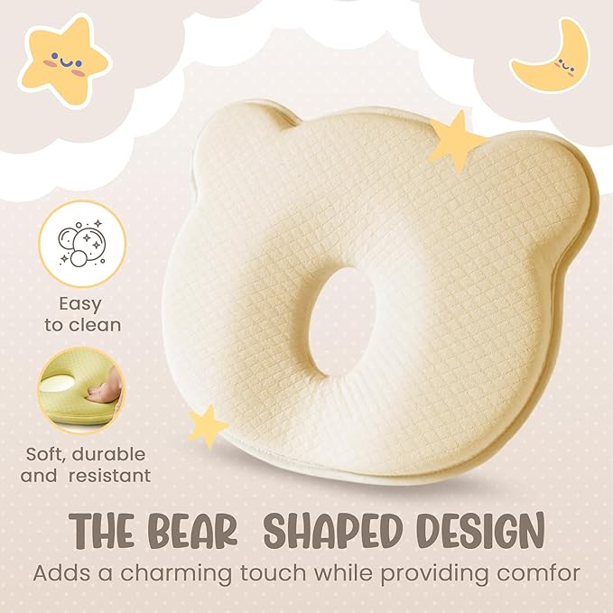 Soft and Breathable Pillow with Memory Foam and Bear Design (Soft Yellow)
