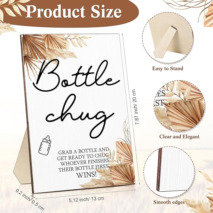 Roowest Bottle Chug Baby Shower Game Favors 12 Pcs Baby Bottles Shower Favor with 1 Wooden Sign for Gender Reveal Party Supplies Gifts(Boho)
