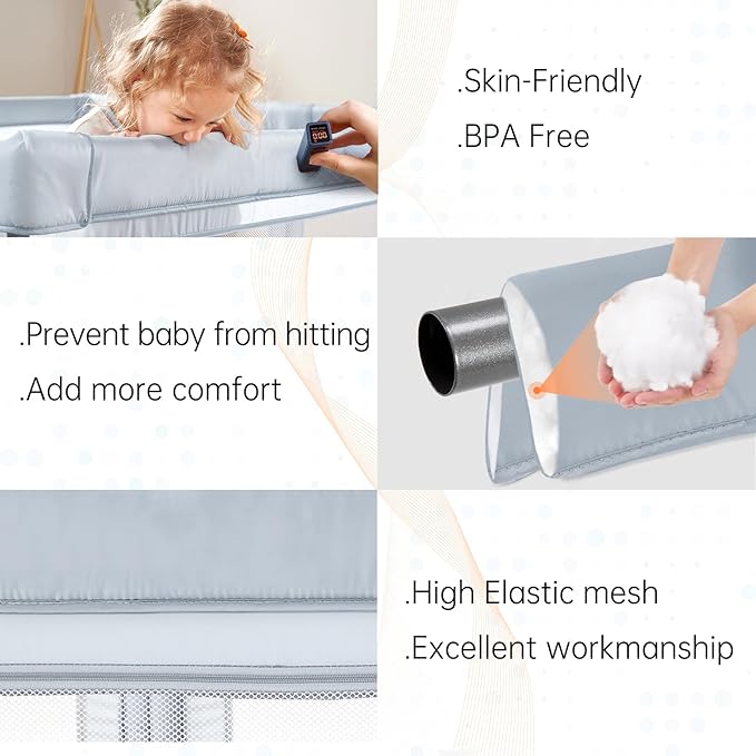 Cholena 79"x59" Foldable Baby Playpen with Bottom – Play Yard for Contained Play Space, Indoor Safety Fence with Zipper Door(Light Grey)