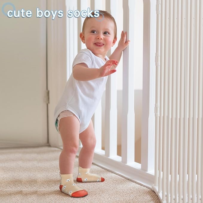 Tphon Toddler Baby Non Slip Ankle Socks with Grippers Kids Boys Girls Socks 12 Pairs for 0-7 Years Infant Children
