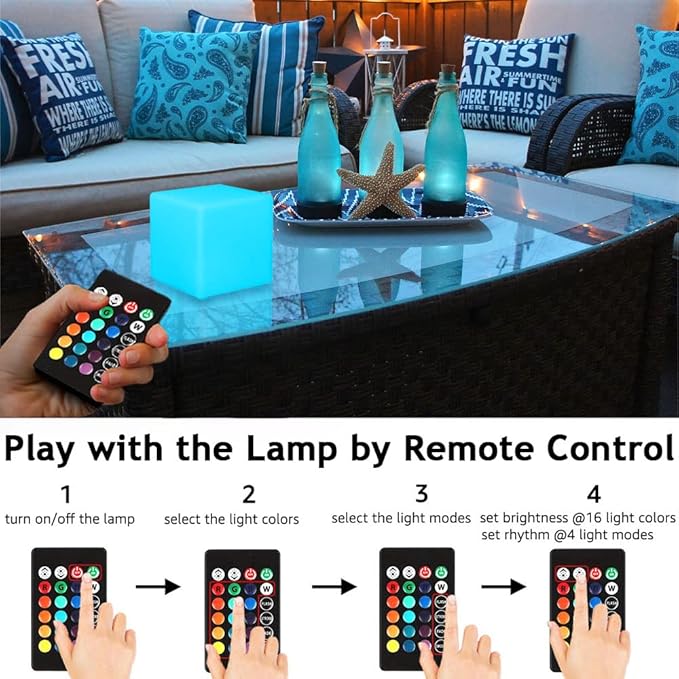 6-in LED Cube Night Light, Rechargeable LED Light Cube w/Remote, Dimmable 16 RGB Color Changing 4 Modes Light Up Cubes for Kid/Adult, Waterproof Tesseract Cosmic Cubes for Bedroom Sensory Room Nursery