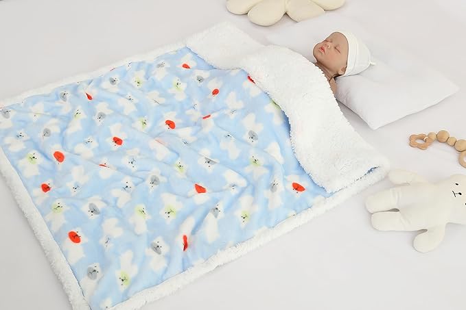 30" x 40" Newborn Blanket Soft Cozy Toddler Lightweight Fuzzy Fluffy Warm Plush Baby Blankets for Infant Toddler Unisex Crib Cot Stroller Unisex (Blue Bear)