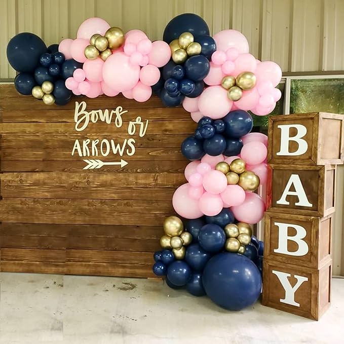 Navy Blue Pink Balloon Arch Garland Kit- Navy Blue Balloons Baby Pink Balloons for Baby Shower Bridal Shower Graduation Celebrations Gender Reveal Party Decorations