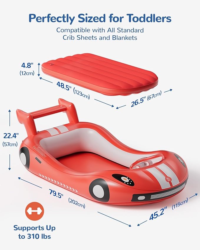 QPAU Inflatable Kids Bed, Toddler Travel Bed with Sides, for Camping, Traveling, Hotel, or Home Use, Hand Pump Included