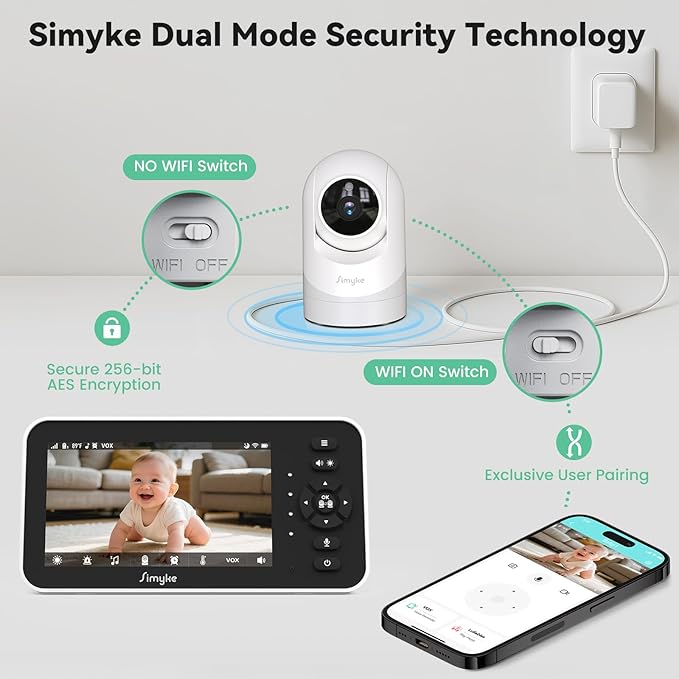 Video Baby Monitor with Camera and Audio,5'' IPS Screen,720P HD,App,Remote Pan/Tilt/Zoom Camera,Lullabies,Feeding Remind,HD Night Vision, VOX,2-Way Talk,Triple Security,1500ft Long Range