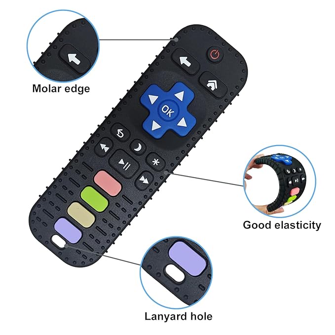 Teething Toys, Food Grade Silicone Teether for Babies 3 6 12 18 Months, TV Remote Control Shaped Baby Teether Toys Chew Toys for Infants, BPA Free, for Baby Gum Relief