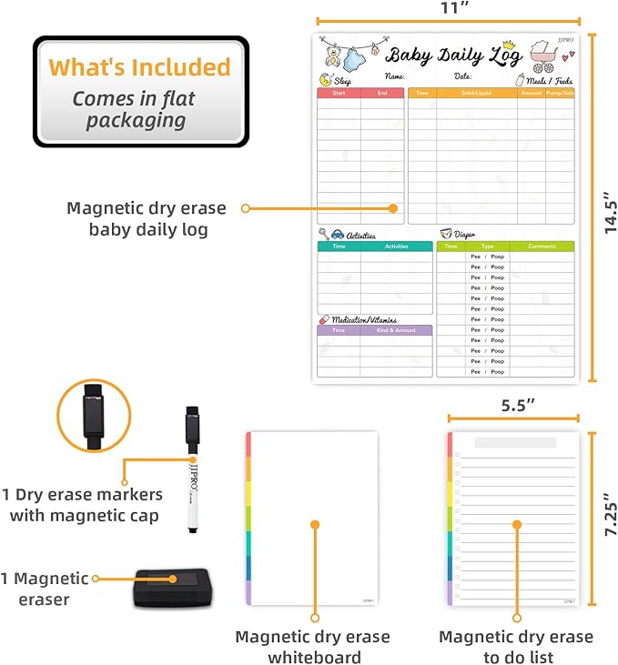 Newborn Baby or Toddler Log Tracker Whiteboard - Reusable Daily Planner Chart to Log Feeding Food, Sleep&Naps, Diaper Change and Daily Activities - for New Parents,Nanny, Babysitter