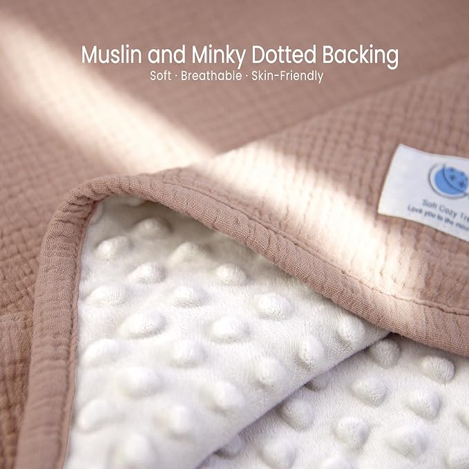lulumoon Baby Blanket for Newborn Receiving: Minky Dot & Muslin Lightweight - Thermal Blanket Gift for Baby Shower & Hospital Welcoming 30"x40"(Sand)