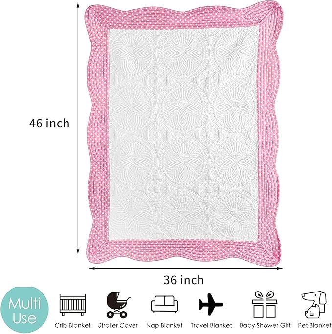 MONOBLANKS Baby Quilt Personlized Monogram Lightweight Embossed Scalloped Throw Blanket Four Seasons (Hot Pink Polka Dots)