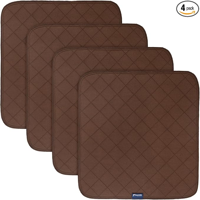 Waterproof Incontinence Chair Pads, 22" x 21" Wheelchair Reusable Seat Pads Cover, Washable Nursery Seat Protector, 4 Pack Brown