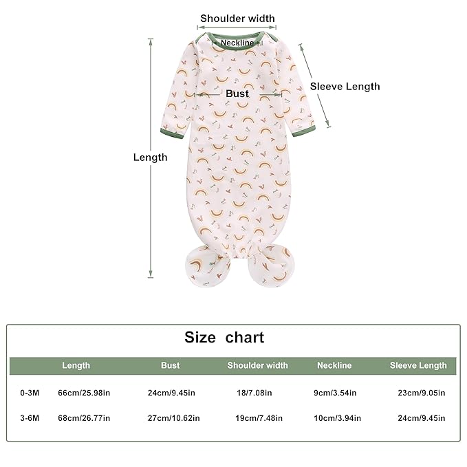 Newborn Knotted Nightgown Long Sleeve with Matching Hat Set 3 Pack, Baby Sleeper Gowns Unisex Home Outfits Set with Mitten Cuffs for Boys Girls 0-3 Months