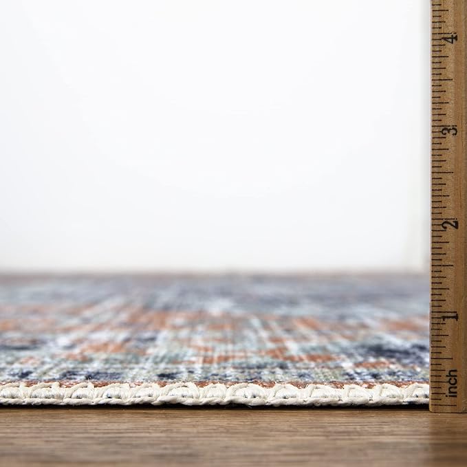 Bloom Rugs Washable Non-Slip 7 ft Runner - Peach/Blue Traditional Runner for Entryway, Hallway, Bathroom, and Kitchen - Exact Size: 2.5' x 7'
