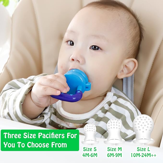 Baby Fruit Feeder/Food Feeder Pacifier for Babies (2 Pack) - HAOBAOBEI Mesh Teethers for Babies, Infant Teething Toy in Appetite Stimulating Colors, Bonus Includes 3 Sizes Silicone Pouches