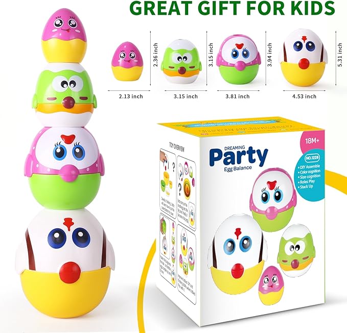 MOONTOY Easter Eggs Matching Egg Toys for Toddlers, 8PCS Chicken Toys for Kids Shape Sorter Stacking Nesting Dolls Sensory Learning Speech Therapy Birthday Gift 18+ Months, Easter Basket Stuffers
