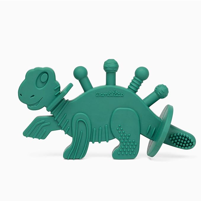 Baby Teether Toy and Training Toothbrush: Dibly - The Dino Baby Teething Toys BPA-Free Teethers Inspired by Nature with Natural Rubber Pacifier