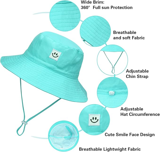 MaxNova Baby Sun Hat Smile Face UPF 50+ Toddler Bucket Hat for Boys Girls 0-7 Years