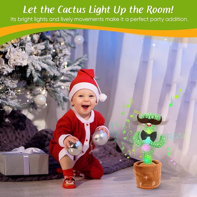 Dancing Cactus Toy, Talking Cactus Toys, Volume Adjustable Easter Gift for Baby Girls Boys Kids 1 2 3 6 9 12 Year Old, Repeat What You Say Toy of Easters Gifts-Black Tie