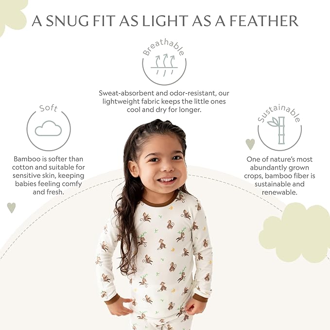 Toddler Pajamas – 95% Bamboo Viscose, 5% Spandex – Soft, Breathable Long-Sleeve Pajama Set for Kids, Sleepwear, Imported