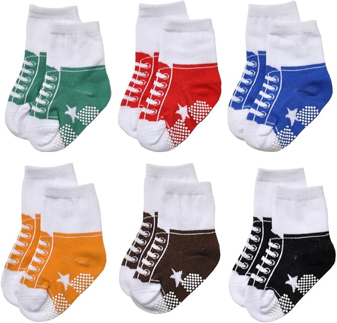 EPEIUS Unisex Baby Girls Boys Non-Slip Socks (Set of 6)