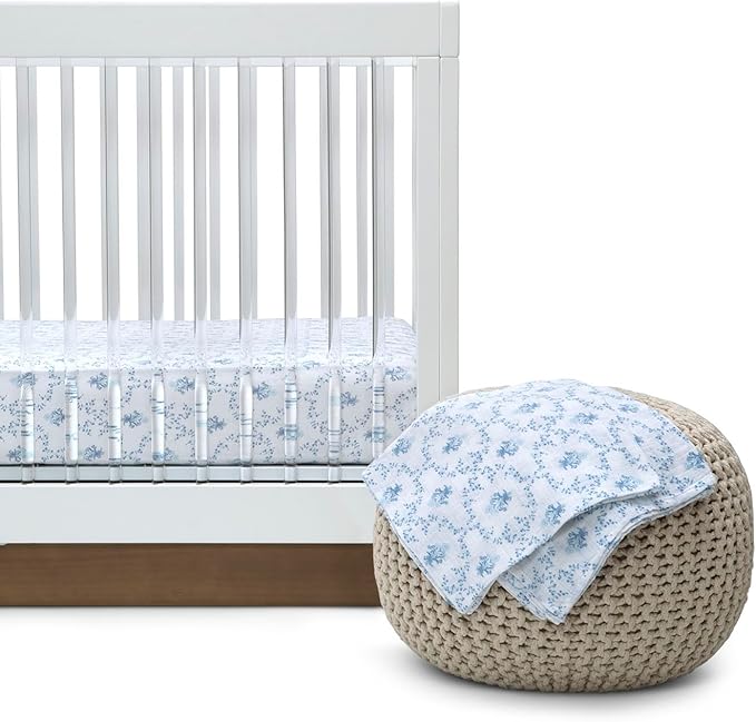 Delta Children 100% Cotton Muslin Baby Receiving Blankets for Girls and Boys – 47x47 Inches (Pack of 2), Blue Botanicals