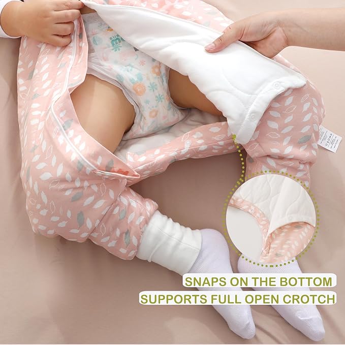 Super Soft Winter 2.5 TOG Sleep Sack with Feet, 100% Organic Cotton Warm Toddler Sleeping Sack with Legs, Feather, Size L