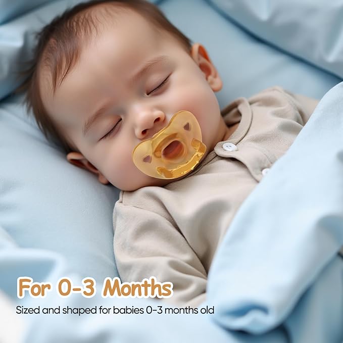 Pacifiers Natural Rubber Set of 2, Cute Baby Pacifier, with Handle & Air Holes for Added Safety, BPA-Free Soothers, Size 0-6 Months (Moon Flat)