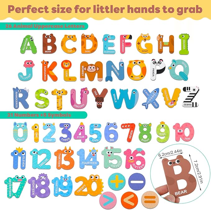 Magnetic Letters and Numbers, 52 Pieces Colorful Fridge Magnets for Toddlers 3-5, 26 Uppercase Magnetic Letters 21 Numbers 5 Symbols, for Kids Toddlers Preschool Spelling Learning