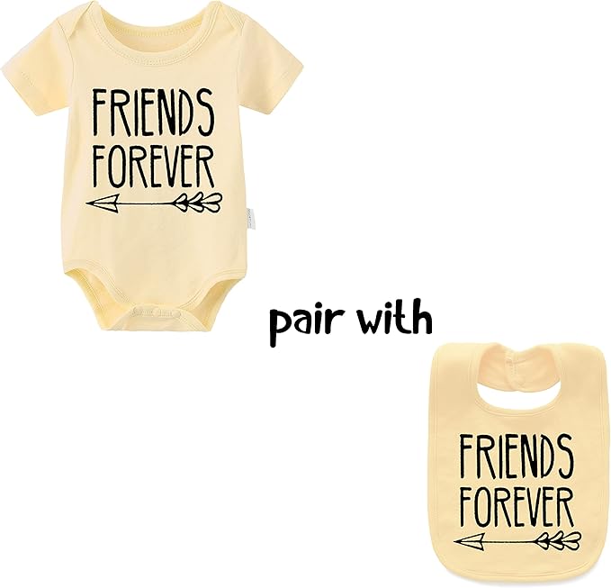 YSCULBUTOL Baby Twins Bodysuits Best Friends Forever Baby Clothes Set with Bibs Girl Outfit with hat